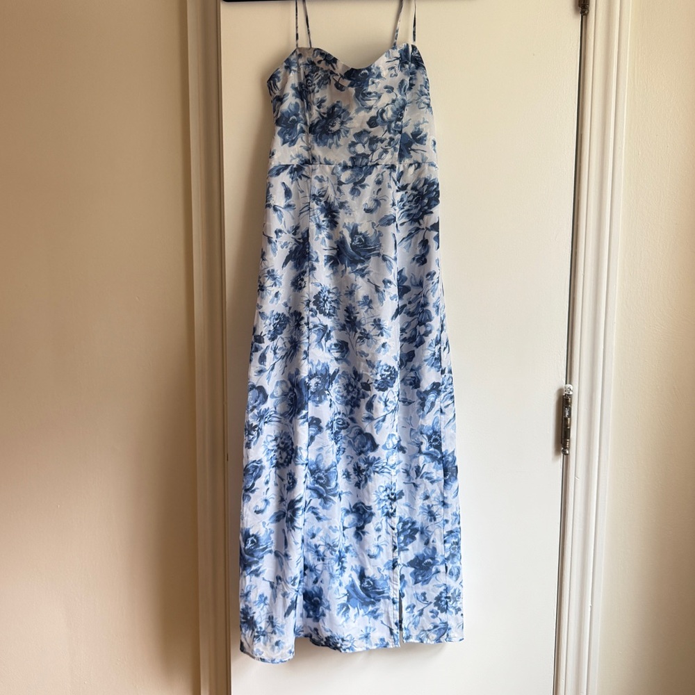 Abercrombie & Fitch White Maxi Dress with Blue Floral Print